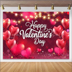 Lofaris Red Heart Balloons and Fairy Lights Valentines Day Backdrop Romantic Bokeh Party Background