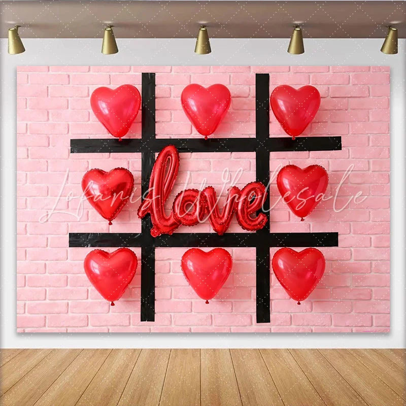 Lofaris Red Heart Balloons and Love Tic-Tac-Toe Party Backdrop Romantic Valentine’s Day Celebration Decor