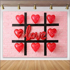 Lofaris Red Heart Balloons and Love Tic-Tac-Toe Party Backdrop Romantic Valentine’s Day Celebration Decor