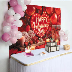 Lofaris Red Heart Happy Valentine’s Day Party Backdrop Romantic Balloons and String Lights Decor