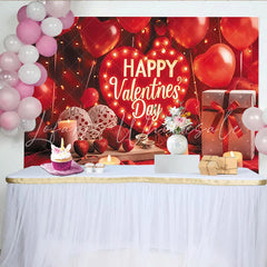Lofaris Red Heart Happy Valentine’s Day Party Backdrop Romantic Balloons and String Lights Decor