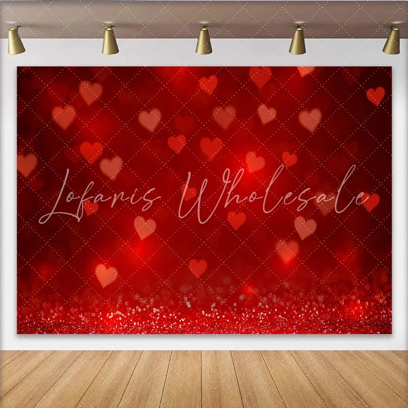 Lofaris Red Hearts Bokeh Backdrop Valentine’s Day Romantic Photography Background