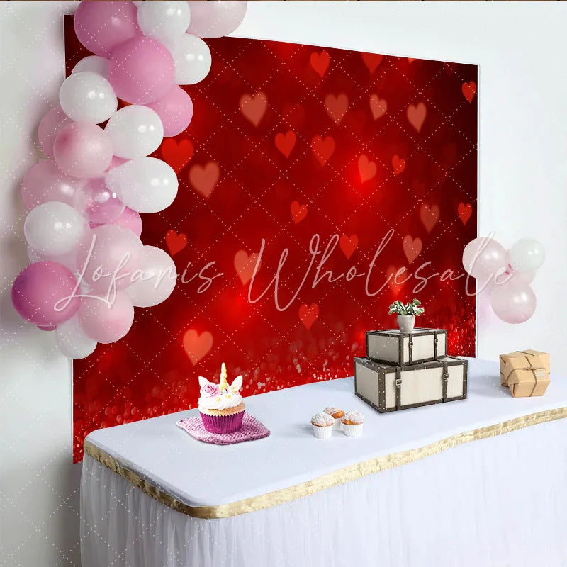 Lofaris Red Hearts Bokeh Backdrop Valentine’s Day Romantic Photography Background