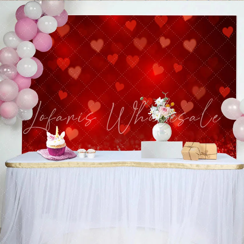 Lofaris Red Hearts Bokeh Backdrop Valentine’s Day Romantic Photography Background
