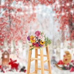 Lofaris Red Leaves Snow Forest Snowman Christmas Backdrop
