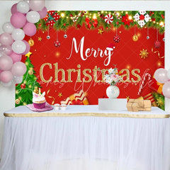 Lofaris Red Merry Christmas Backdrop Classic Xmas Tree Gifts Ornaments Background Winter Holiday Family Party Photo Booth Prop