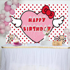 Lofaris Red Polka Dot Heart Birthday Backdrop with Cute Winged Bears Sweet Party Background for Girls Celebration Photo Booth Decor