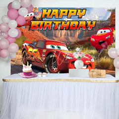Lofaris Red Race Car Happy Birthday Backdrop Desert Canyon Racing Theme Party Decoration