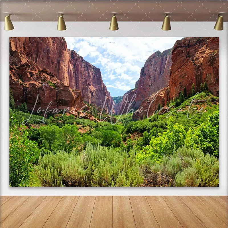 Lofaris Red Rock Canyon Natural Scenery Backdrop with Lush Greenery Scenic Photo Background for Studio and Outdoor Photography