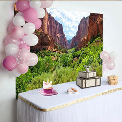 Lofaris Red Rock Canyon Natural Scenery Backdrop with Lush Greenery Scenic Photo Background for Studio and Outdoor Photography