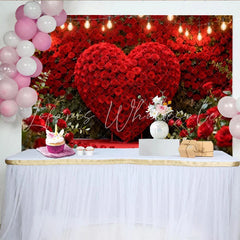 Lofaris Red Rose Heart and String Lights Party Backdrop Romantic Valentine’s Day Wedding Anniversary Decor