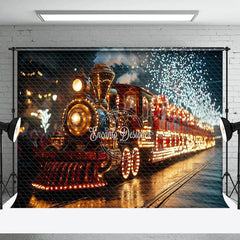 Lofaris Red Train Glitter Christmas Photo Studio Backdrop
