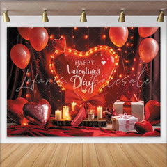 Lofaris Red Valentine’s Day Party Backdrop with Illuminated Heart Balloon Romantic Lights and Gift Boxes Decor