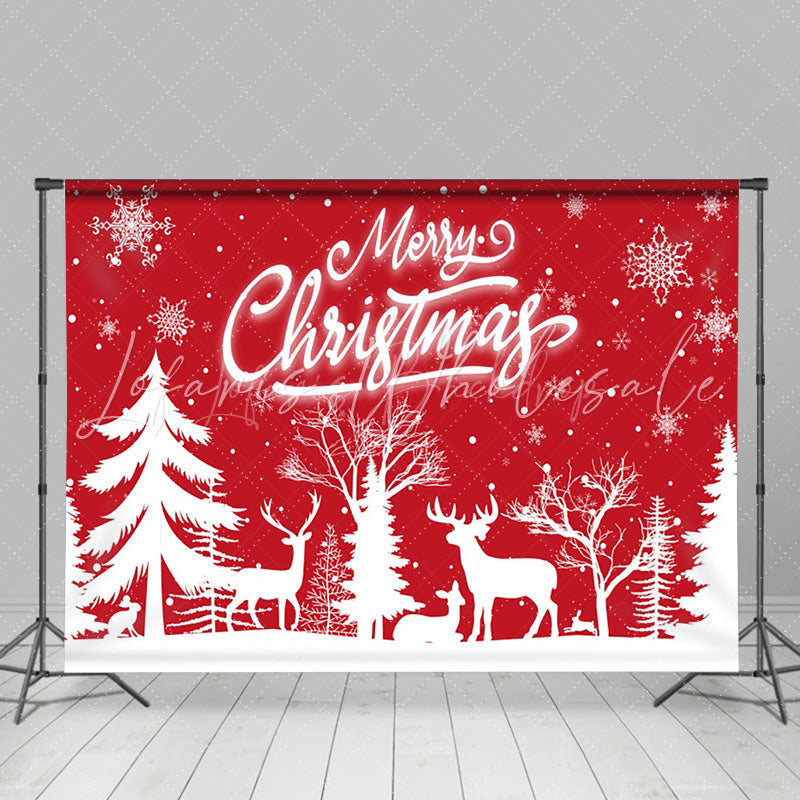 Lofaris Red White Snowy Forest Elk Merry Christmas Backdrop