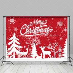 Lofaris Red White Snowy Forest Elk Merry Christmas Backdrop