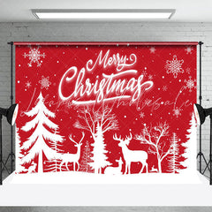 Lofaris Red White Snowy Forest Elk Merry Christmas Backdrop