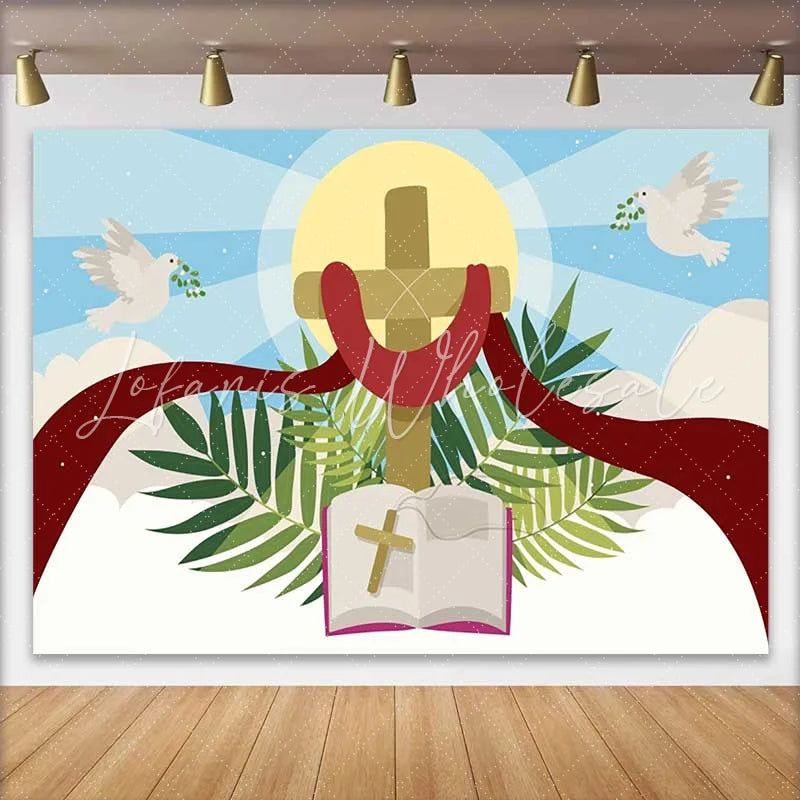 Lofaris Religious Cross Bible Dove Thank You Backdrop Sunday School Church Event Decorations Photography Background