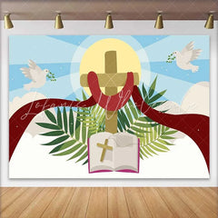 Lofaris Religious Cross Bible Dove Thank You Backdrop Sunday School Church Event Decorations Photography Background