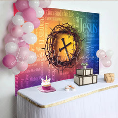 Lofaris Religious Easter Backdrop with Crown of Thorns and Cross Christian Word Cloud Background for Church Event Photography