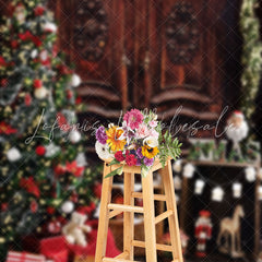 Lofaris Retro Brown Cabinet Xmas Tree Christmas Backdrop
