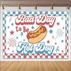 Lofaris Retro Hot Dog Independence Day Backdrop with Stars and Fireworks Patriotic Summer Party Background for Photo Booth Props