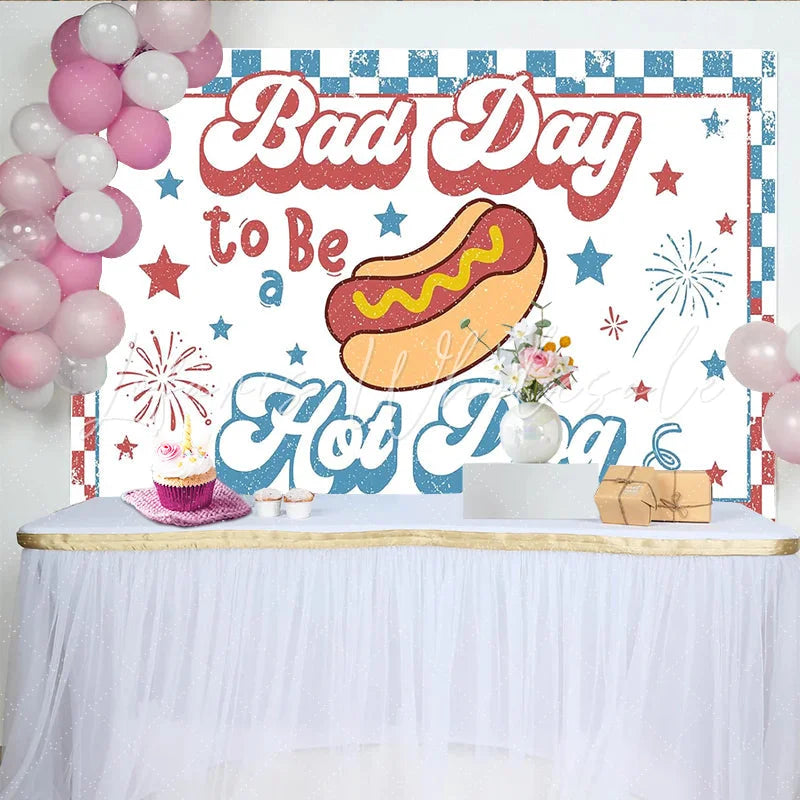 Lofaris Retro Hot Dog Independence Day Backdrop with Stars and Fireworks Patriotic Summer Party Background for Photo Booth Props