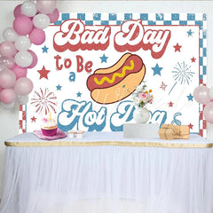 Lofaris Retro Hot Dog Independence Day Backdrop with Stars and Fireworks Patriotic Summer Party Background for Photo Booth Props