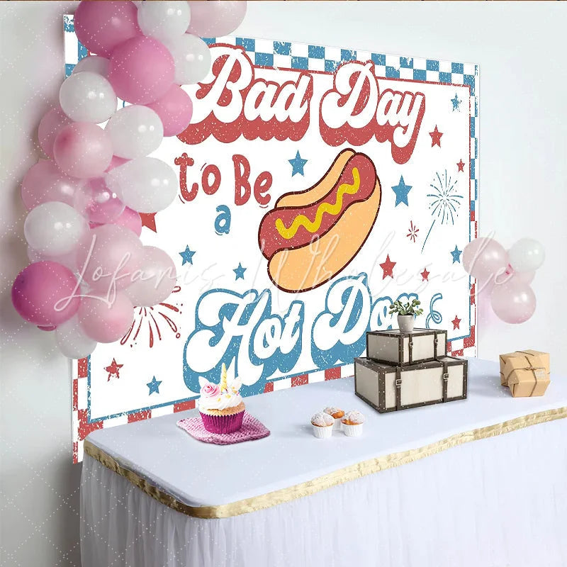 Lofaris Retro Hot Dog Independence Day Backdrop with Stars and Fireworks Patriotic Summer Party Background for Photo Booth Props