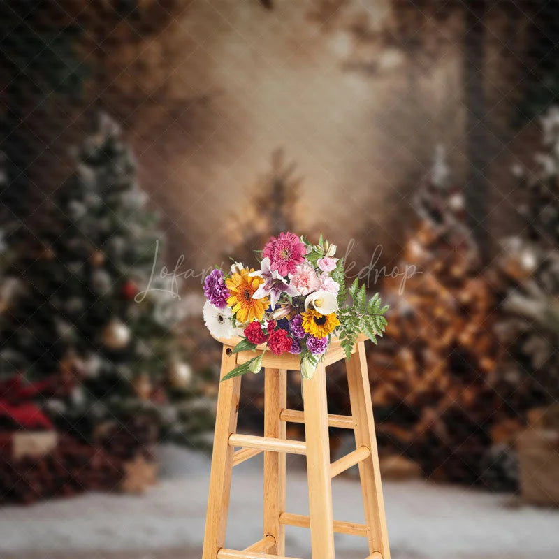 Lofaris Retro Interior Pine Tree Baubles Christmas Backdrop