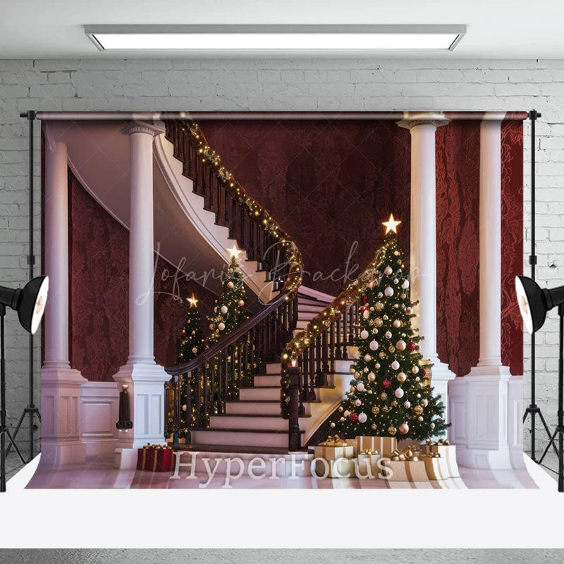 Lofaris Retro Luxury Stairs Tree Gift Christmas Vibe Backdrop