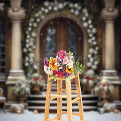 Lofaris Retro Pillar Wreath Door Snow Stair Xmas Backdrop
