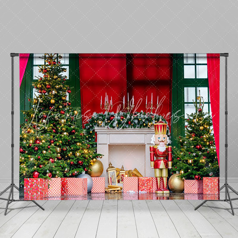 Lofaris Retro Red Green Window Xmas Tree Christmas Backdrop