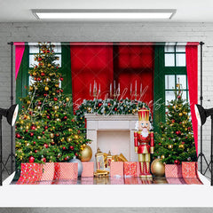 Lofaris Retro Red Green Window Xmas Tree Christmas Backdrop
