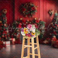Lofaris Retro Red Room Fireplace Festive Christmas Backdrop