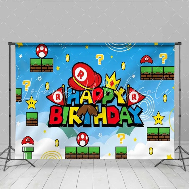 Lofaris Retro Video Game World Birthday Backdrop Cartoon Adventure Level Party Decoration Background
