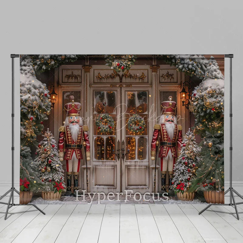 Lofaris Retro Winter White Christmas Nutcracker Shop Backdrop