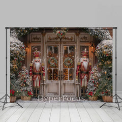 Lofaris Retro Winter White Christmas Nutcracker Shop Backdrop