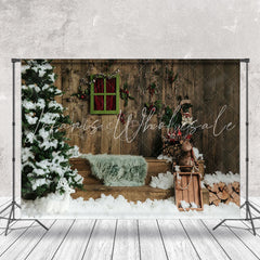Lofaris Retro Wooden Light String Snow Scene Photo Backdrop