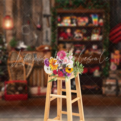 Lofaris Retro Wooden Santa Workshop Christmas Night Backdrop