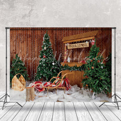 Lofaris Retro Wooden Stall Christmas Photography Backdrop