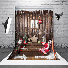Lofaris Retro Wooden Staris Snowy Christmas Vibe Backdrop