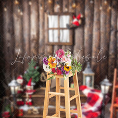 Lofaris Retro Wooden Staris Snowy Christmas Vibe Backdrop
