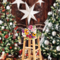 Lofaris Retro Wooden Xmas Tree Bears Christmas Backdrop