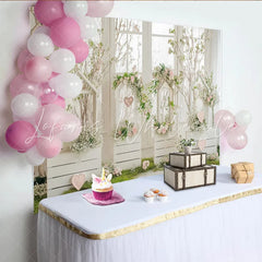 Lofaris Romantic Floral Photography Backdrop with White Wooden Crates and Pink Flowers Elegant Spring Photo Background for Studio