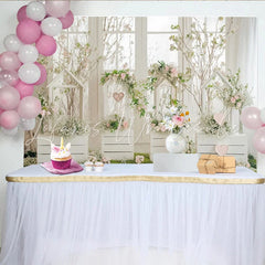 Lofaris Romantic Floral Photography Backdrop with White Wooden Crates and Pink Flowers Elegant Spring Photo Background for Studio