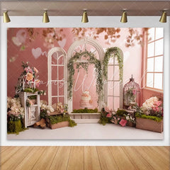 Lofaris Romantic Floral Window Photography Backdrop with Pink Roses Elegant Vintage Studio Background for Portrait Photoshoot