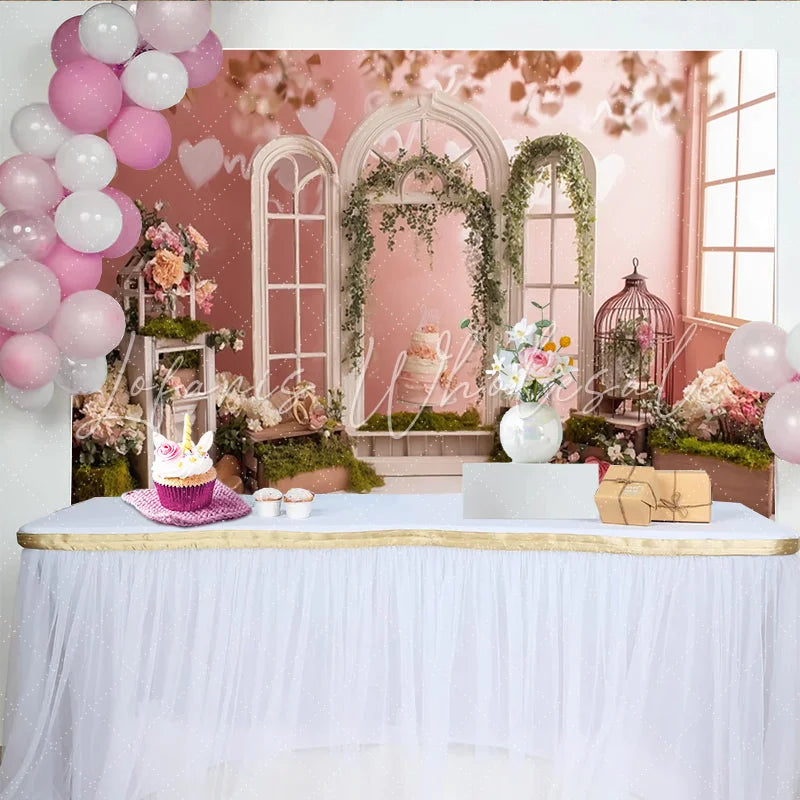 Lofaris Romantic Floral Window Photography Backdrop with Pink Roses Elegant Vintage Studio Background for Portrait Photoshoot