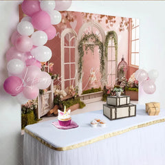 Lofaris Romantic Floral Window Photography Backdrop with Pink Roses Elegant Vintage Studio Background for Portrait Photoshoot
