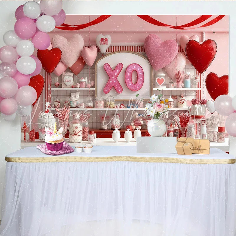 Lofaris Romantic Pink and Red Hearts with Glitter XO Sign Party Backdrop Sweet Candy Shop Valentine’s Day Decor