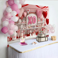 Lofaris Romantic Pink and Red Hearts with Glitter XO Sign Party Backdrop Sweet Candy Shop Valentine’s Day Decor